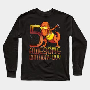 Kids 5th Birthday Dinosaur 5 Year Old Awesome Since Gifts Boy Long Sleeve T-Shirt